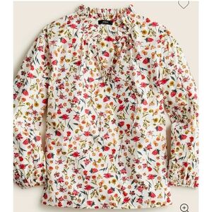 J.Crew Scalloped Tie Neck Top In Vintage Floral White Size M